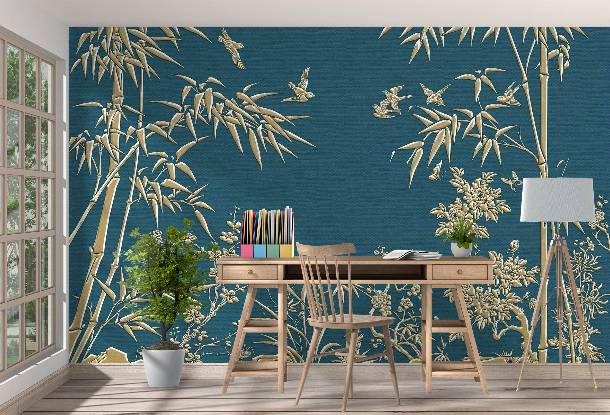 3D Golden Bamboo 1062 Wall Murals