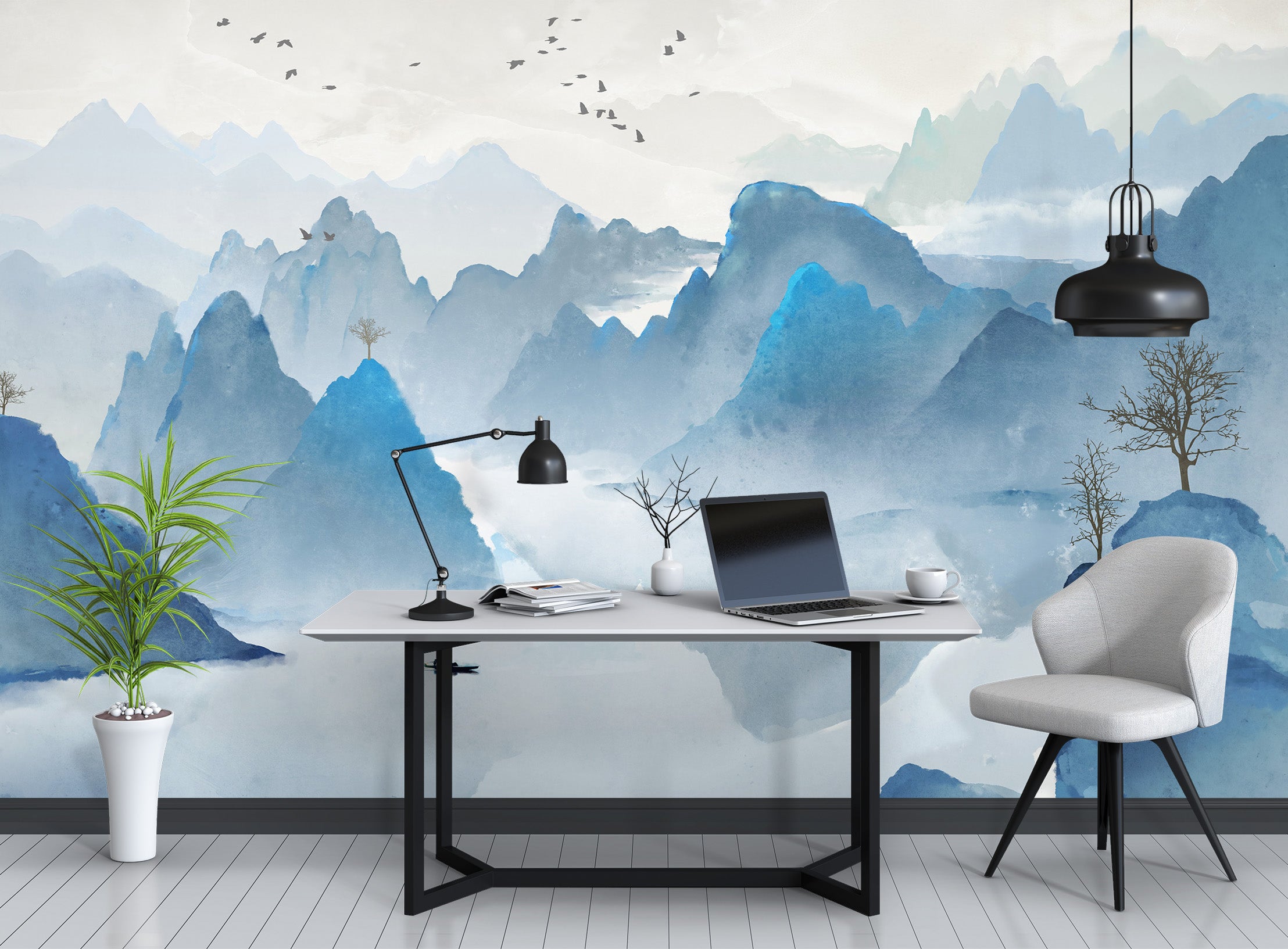 3D Mountain Tree 1064 Wall Murals