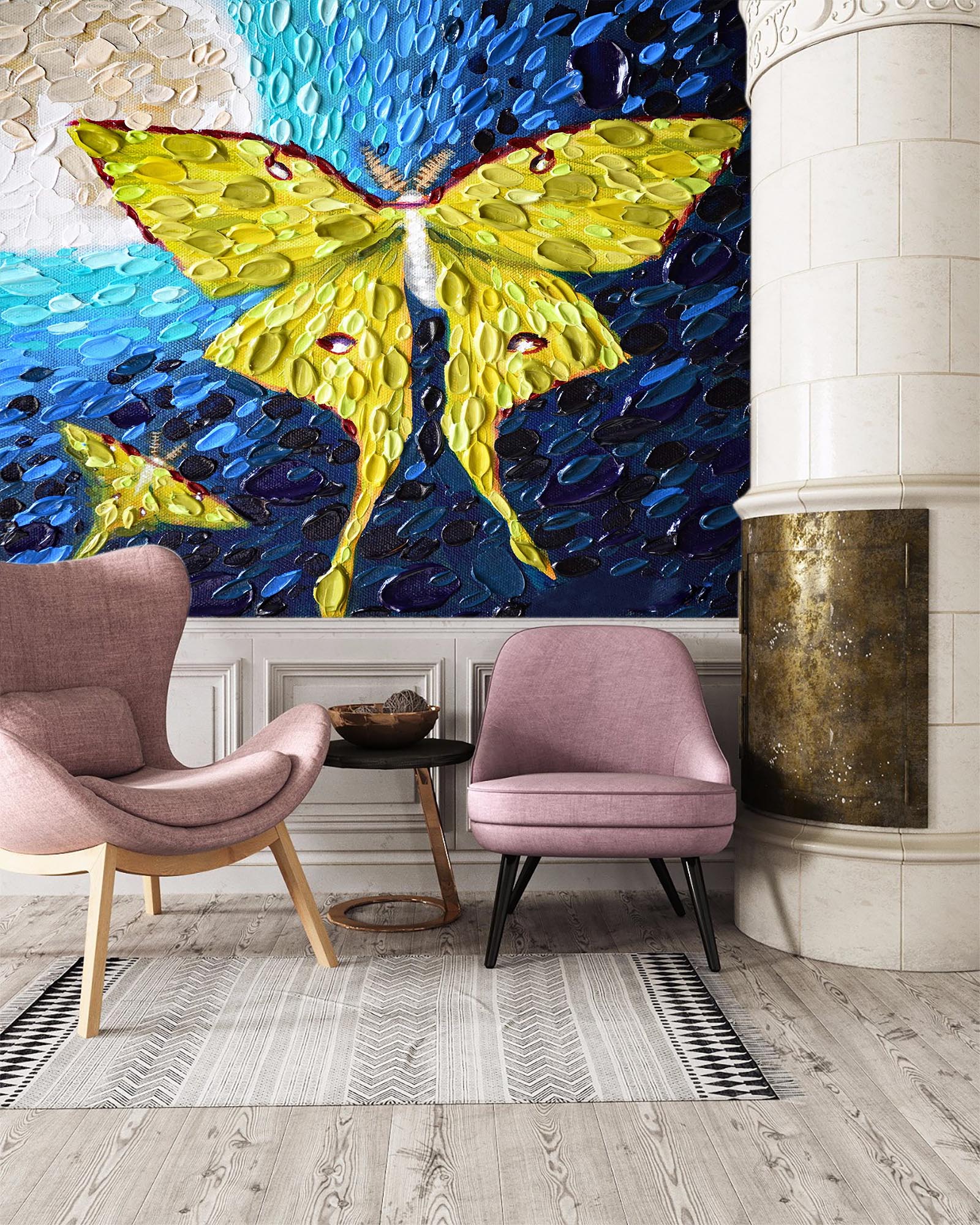 3D Yellow Butterfly 1407 Dena Tollefson Wall Mural Wall Murals