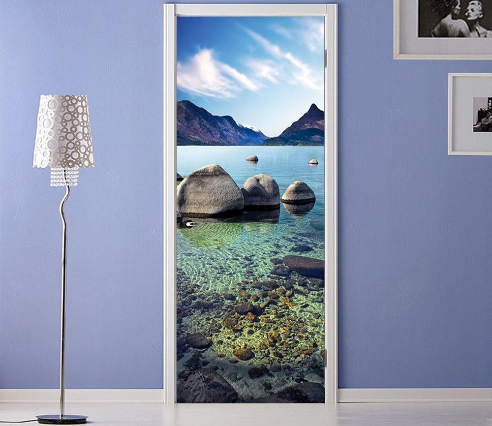 3D blue sky clear water door mural Wallpaper AJ Wallpaper 