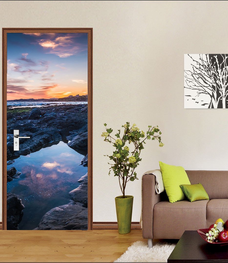 3D seaside sunset scenery door mural Wallpaper AJ Wallpaper 