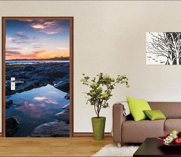 3D river under the setting sun door mural Wallpaper AJ Wallpaper 