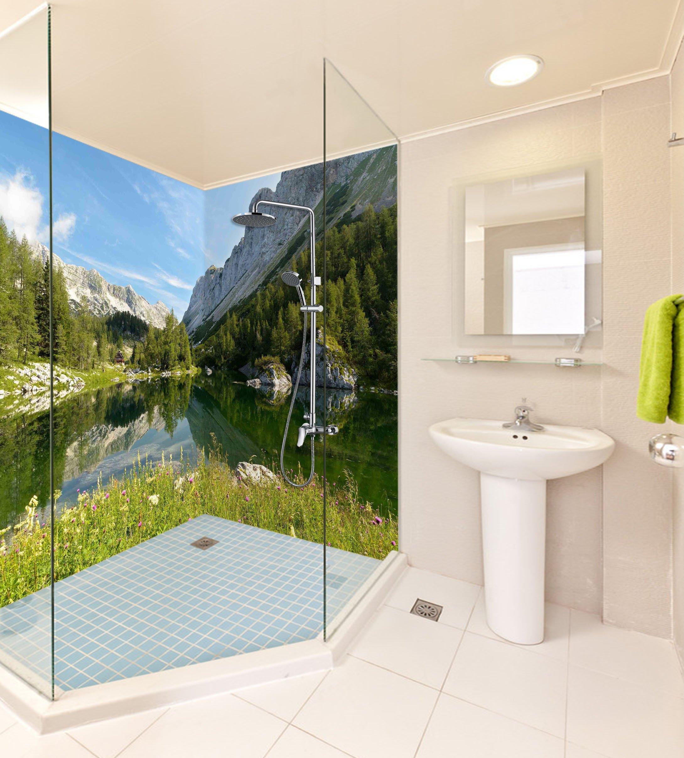 3D Mountain Lake 16 Bathroom Wallpaper Wallpaper AJ Wallpaper 