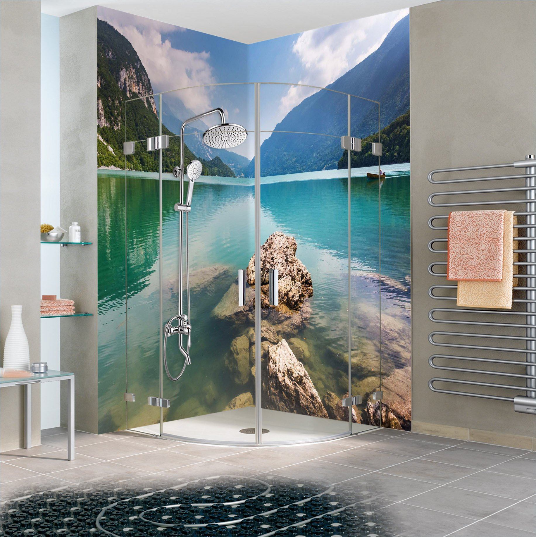 3D Mountain Lake Landscape 42 Bathroom Wallpaper Wallpaper AJ Wallpaper 