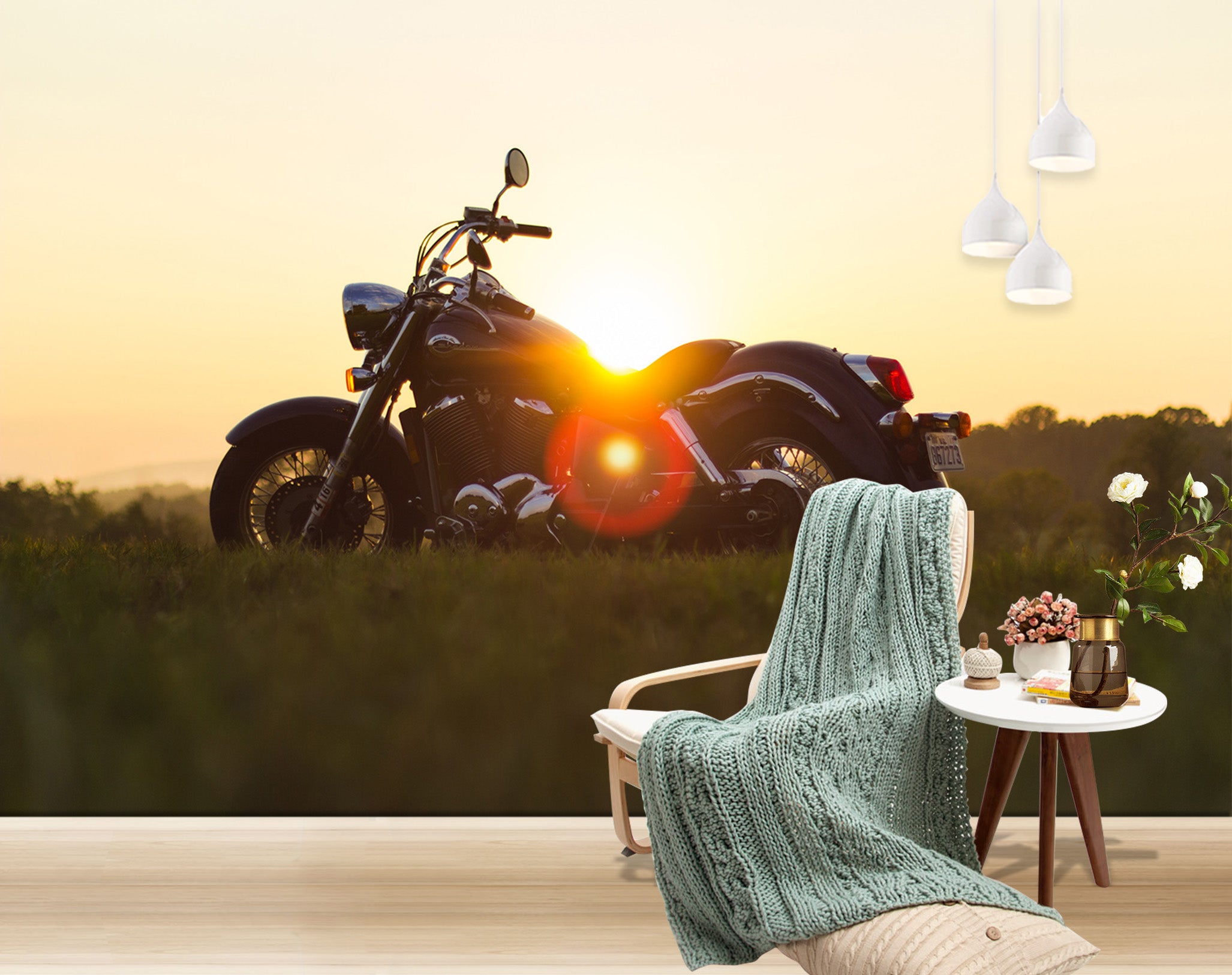 3D Motorcycle Sunset 123 Vehicle Wall Murals