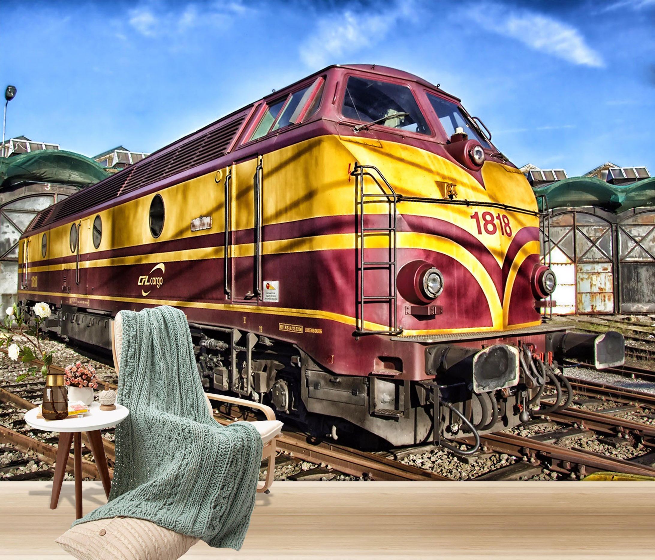 3D Red Train Railway 045 Vehicle Wall Murals