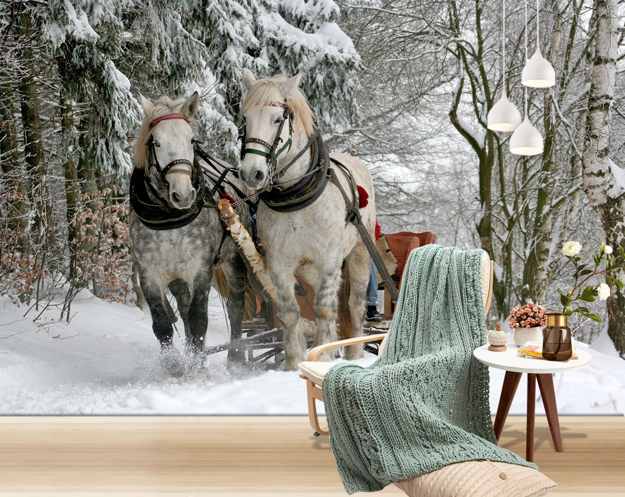 3D Horse Sleigh 263 Wall Murals